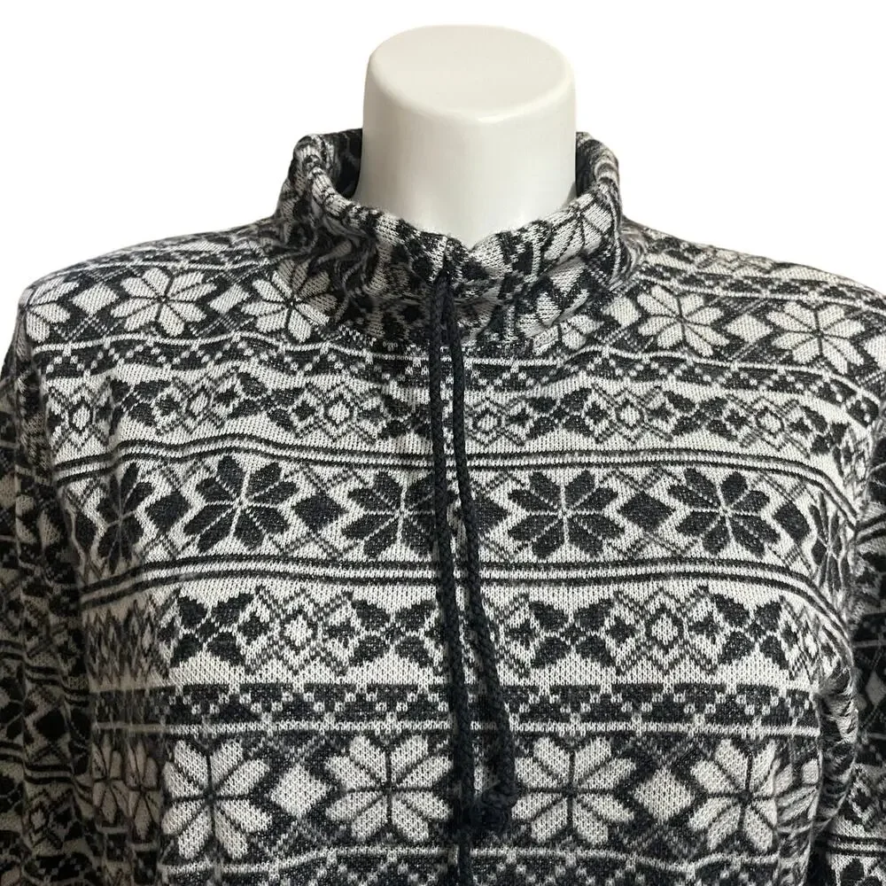 Vintage 90s Stefano International L Sweater Black & White Nordic Print Mock Neck